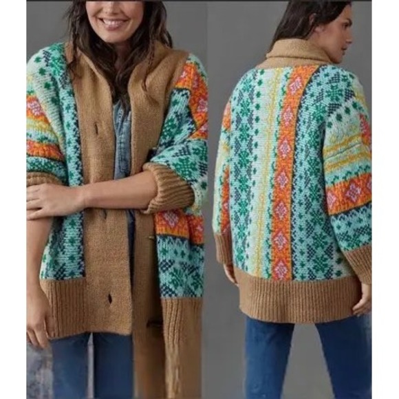 Anthropologie Sweaters - Anthropologie Fair Isle Shawl Collar Toggle Cardigan Sweater Multi Color M/L
